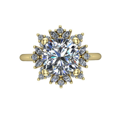 Zoe Cushion Shape Halo Engagement Ring in 14K Yellow Gold