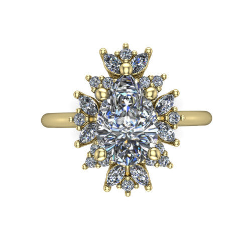 Zoe Pear Shape Halo Engagement Ring in 18K Yellow Gold