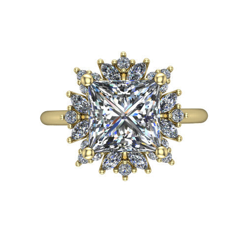 Zoe Princess Shape Halo Engagement Ring in 14K Yellow Gold