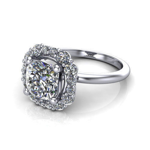 Aaliyah Cushion Shape Halo Engagement Ring in 14K White Gold