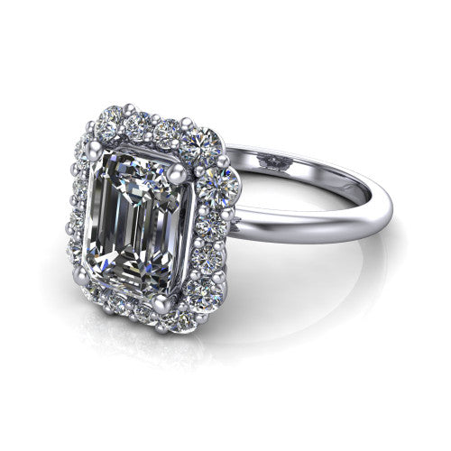Aaliyah Emerald Shape Halo Engagement Ring in 18K White Gold