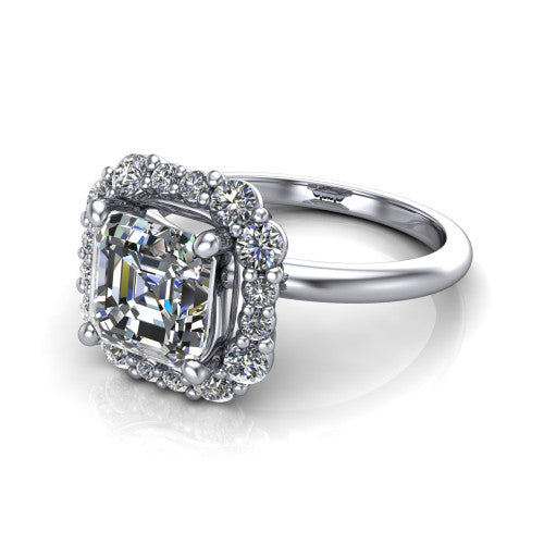 Aaliyah Square Emerald Shape Halo Engagement Ring in 18K White Gold