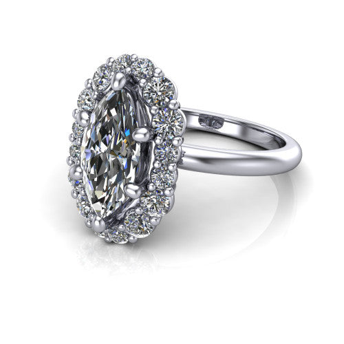 Aaliyah Marquise Shape Halo Engagement Ring in 14K White Gold