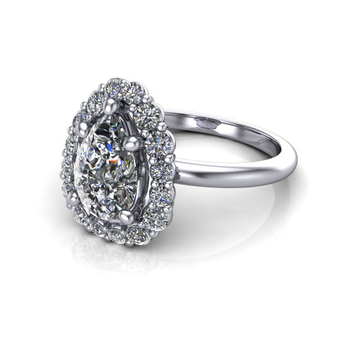 Aaliyah Pear Shape Halo Engagement Ring in Platinum