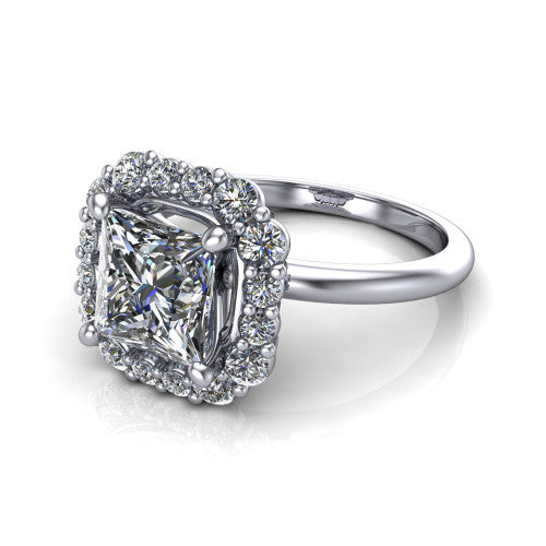Aaliyah Princess Shape Halo Engagement Ring in Platinum