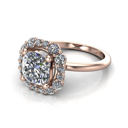 Aaliyah Cushion Shape Halo Engagement Ring in 18K Rose Gold