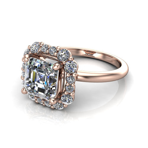 Aaliyah Square Emerald Shape Halo Engagement Ring in 18K Rose Gold