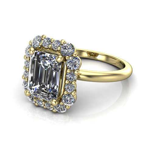 Aaliyah Emerald Shape Halo Engagement Ring in 14K Yellow Gold