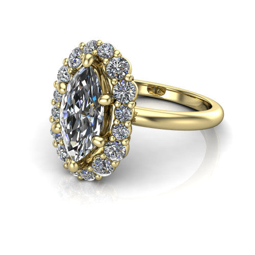 Aaliyah Marquise Shape Halo Engagement Ring in 14K Yellow Gold