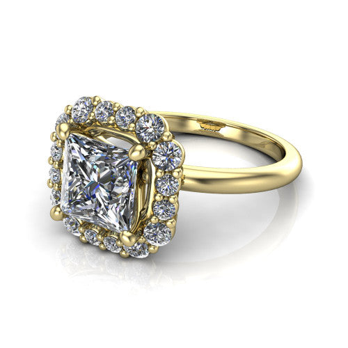 Aaliyah Princess Shape Halo Engagement Ring in 14K Yellow Gold