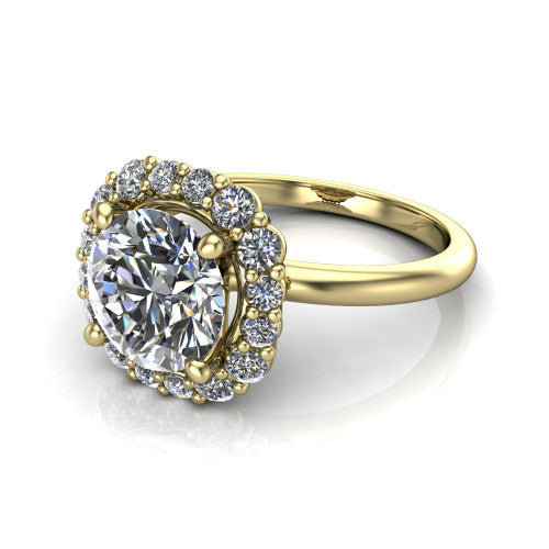 Aaliyah Round Shape Halo Engagement Ring in 18K Yellow Gold