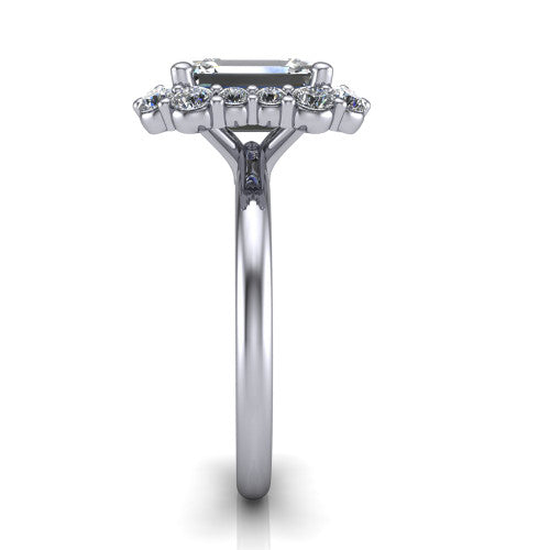 Aaliyah Emerald Shape Halo Engagement Ring in 14K White Gold
