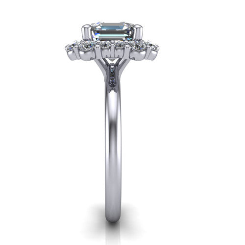 Aaliyah Square Emerald Shape Halo Engagement Ring in 18K White Gold