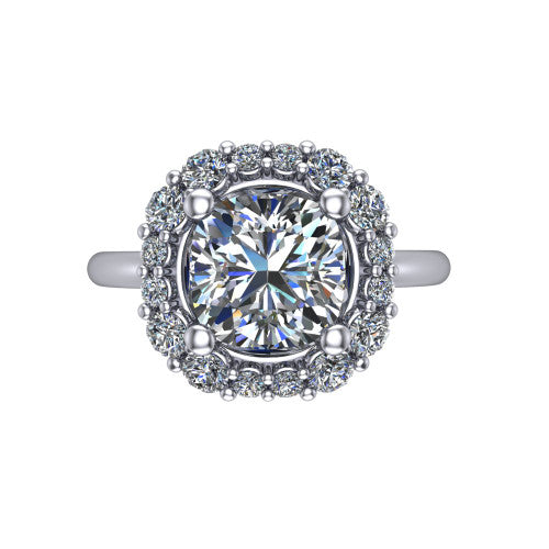 Aaliyah Cushion Shape Halo Engagement Ring in 18K White Gold