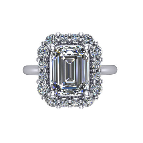 Aaliyah Emerald Shape Halo Engagement Ring in 14K White Gold
