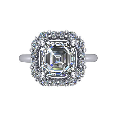 Aaliyah Square Emerald Shape Halo Engagement Ring in 18K White Gold