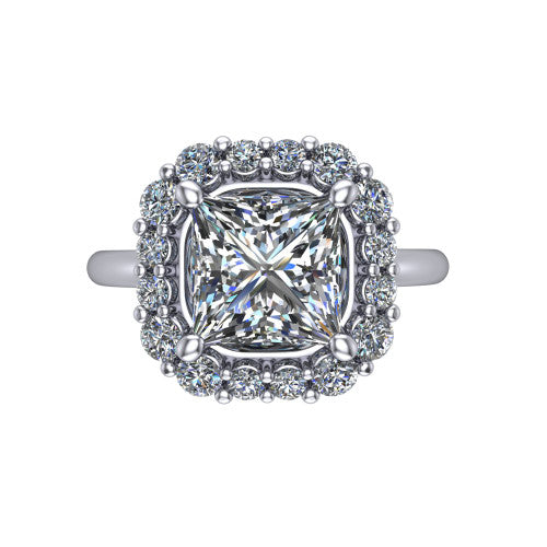 Aaliyah Princess Shape Halo Engagement Ring in 14K White Gold