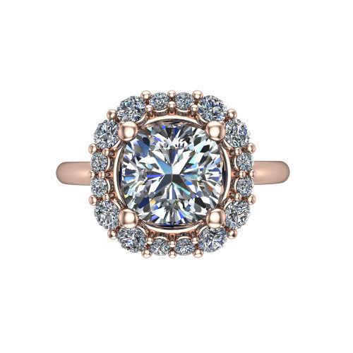 Aaliyah Cushion Shape Halo Engagement Ring in 18K Rose Gold