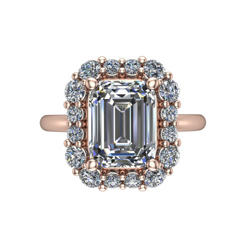 Aaliyah Emerald Shape Halo Engagement Ring in 14K Rose Gold