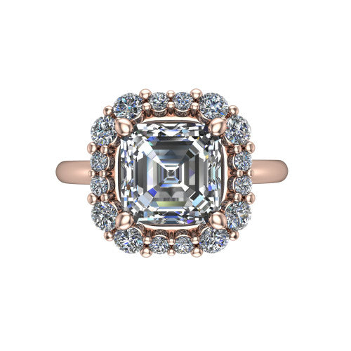 Aaliyah Square Emerald Shape Halo Engagement Ring in 18K Rose Gold