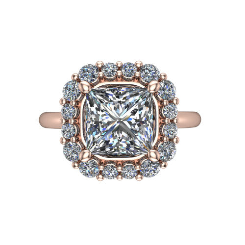 Aaliyah Princess Shape Halo Engagement Ring in 18K Rose Gold