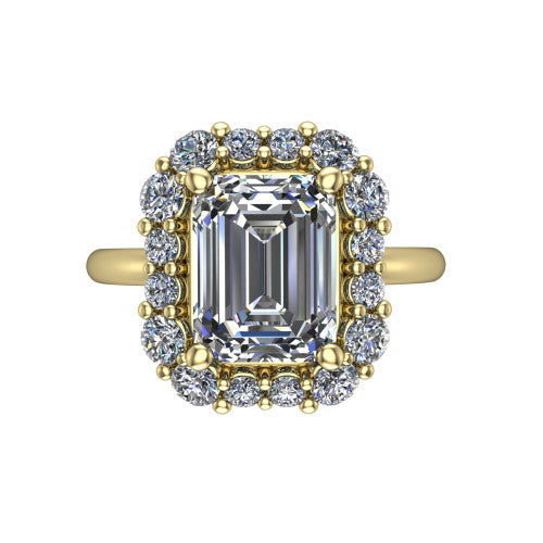 Aaliyah Emerald Shape Halo Engagement Ring in 14K Yellow Gold