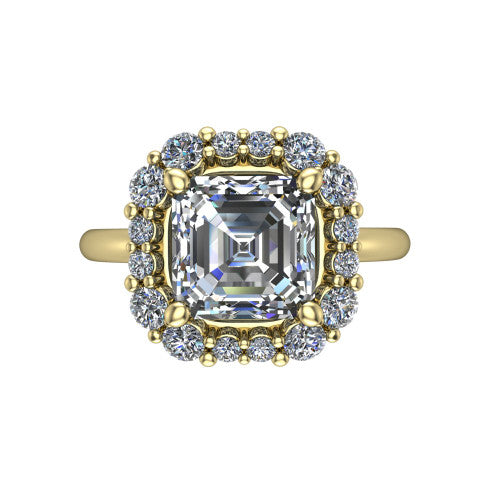 Aaliyah Square Emerald Shape Halo Engagement Ring in 14K Yellow Gold