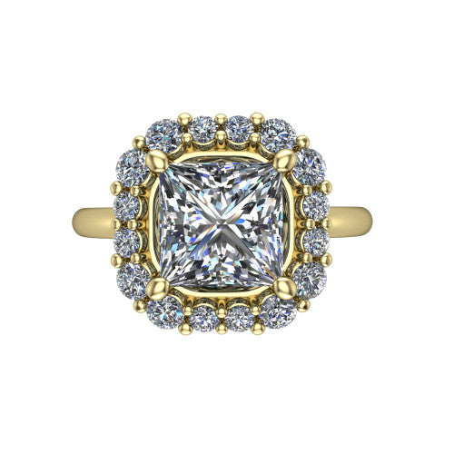 Aaliyah Princess Shape Halo Engagement Ring in 14K Yellow Gold