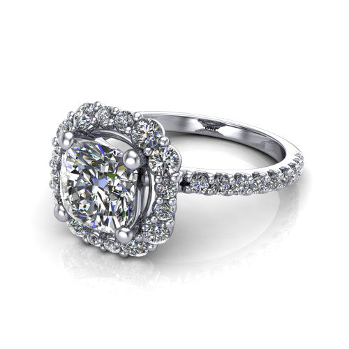 Brooklyn Cushion Shape Halo Engagement Ring in 18K White Gold