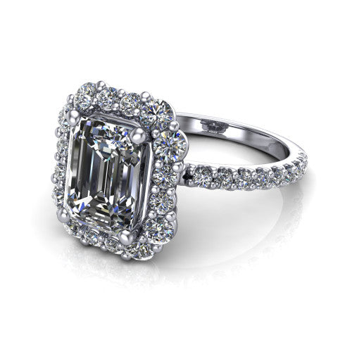 Brooklyn Emerald Shape Halo Engagement Ring in 14K White Gold