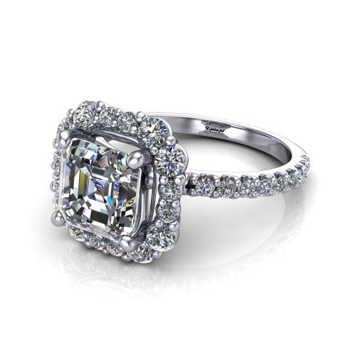 Brooklyn Square Emerald Shape Halo Engagement Ring in 14K White Gold