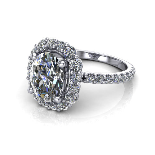 Brooklyn Oval Shape Halo Engagement Ring in 18K White Gold