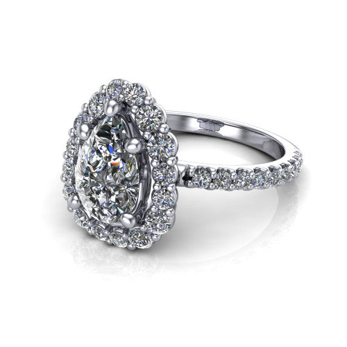 Brooklyn Pear Shape Halo Engagement Ring in 18K White Gold