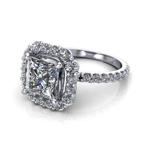 Brooklyn Princess Shape Halo Engagement Ring in Platinum