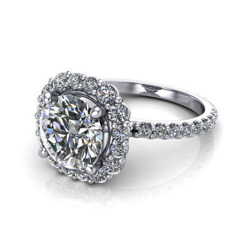 Brooklyn Round Shape Halo Engagement Ring in 14K White Gold