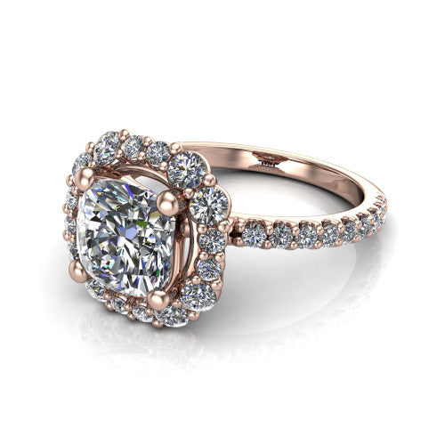 Brooklyn Cushion Shape Halo Engagement Ring in 18K Rose Gold