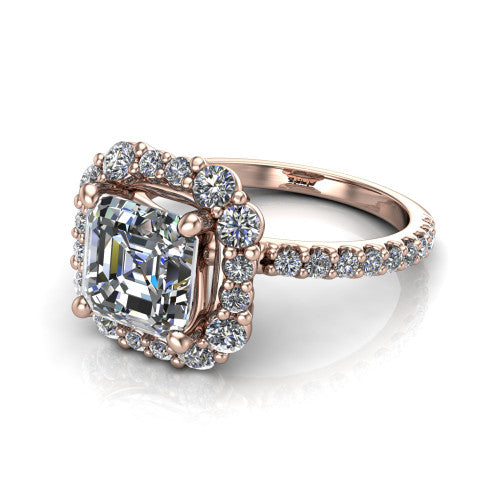 Brooklyn Square Emerald Shape Halo Engagement Ring in 18K Rose Gold