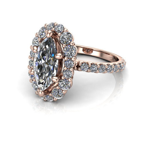 Brooklyn Marquise Shape Halo Engagement Ring in 18K Rose Gold