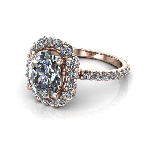 Brooklyn Oval Shape Halo Engagement Ring in 18K Rose Gold