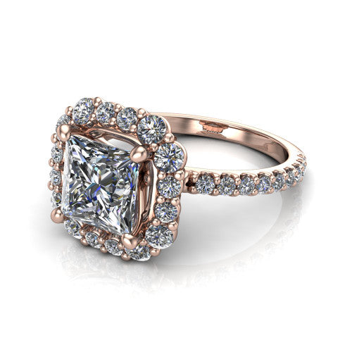 Brooklyn Princess Shape Halo Engagement Ring in 14K Rose Gold