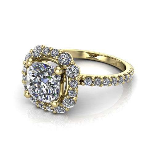 Brooklyn Cushion Shape Halo Engagement Ring in 18K Yellow Gold