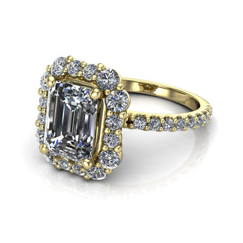 Brooklyn Emerald Shape Halo Engagement Ring in 18K Yellow Gold