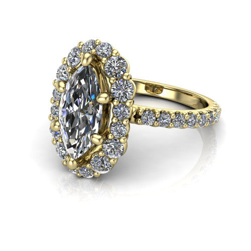 Brooklyn Marquise Shape Halo Engagement Ring in 18K Yellow Gold