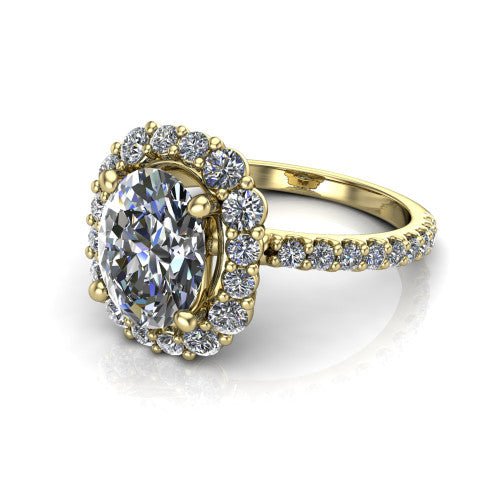 Brooklyn Oval Shape Halo Engagement Ring in 18K Yellow Gold