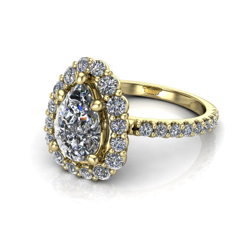 Brooklyn Pear Shape Halo Engagement Ring in 18K Yellow Gold