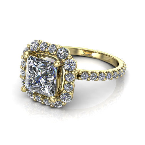 Brooklyn Princess Shape Halo Engagement Ring in 14K Yellow Gold