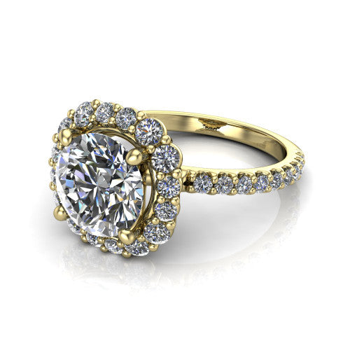 Brooklyn Round Shape Halo Engagement Ring in 14K Yellow Gold