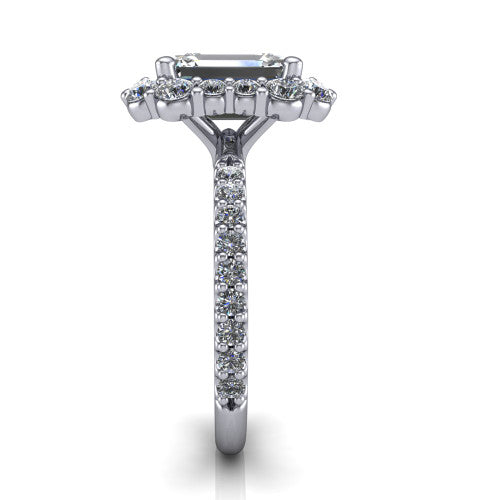 Brooklyn Emerald Shape Halo Engagement Ring in 14K White Gold