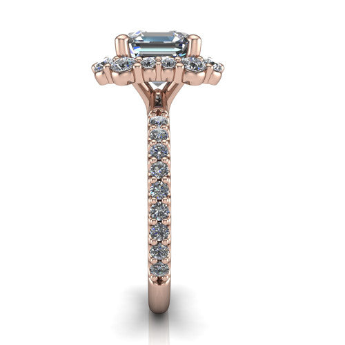 Brooklyn Square Emerald Shape Halo Engagement Ring in 14K Rose Gold