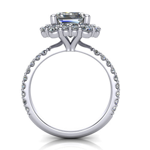 Brooklyn Square Emerald Shape Halo Engagement Ring in 14K White Gold